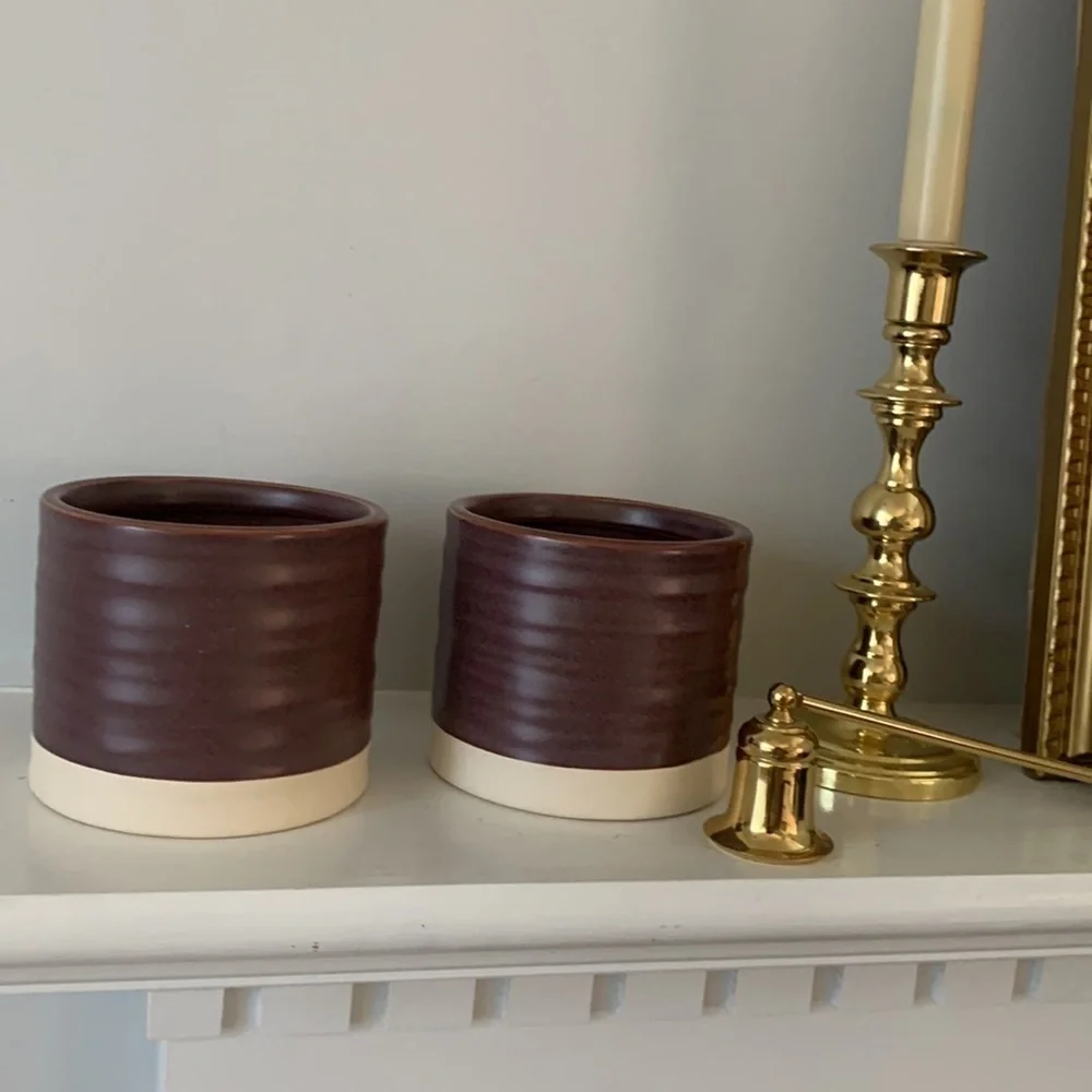 Set‎ of two Threshold Bathroom Ceramic Canisters plum purple two tones